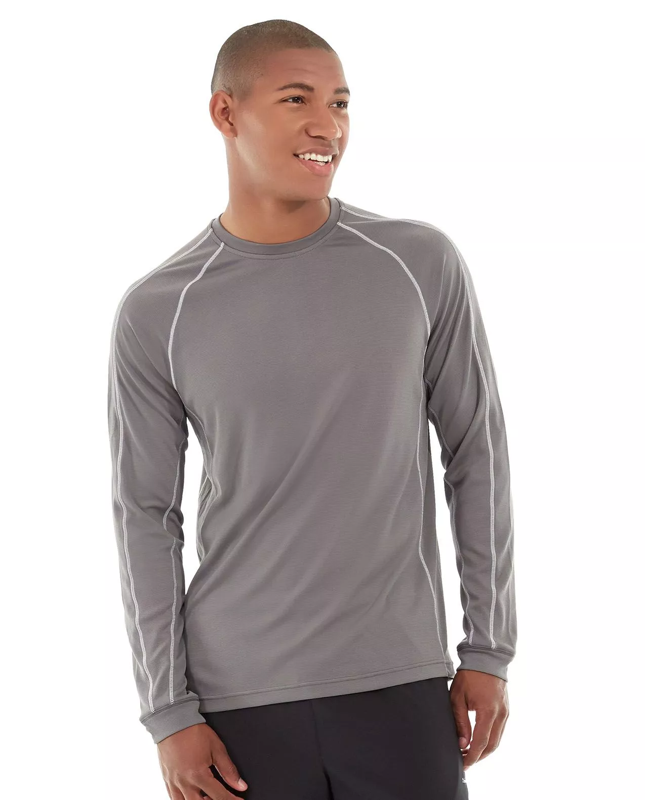 Man in a grey long-sleeve training tee